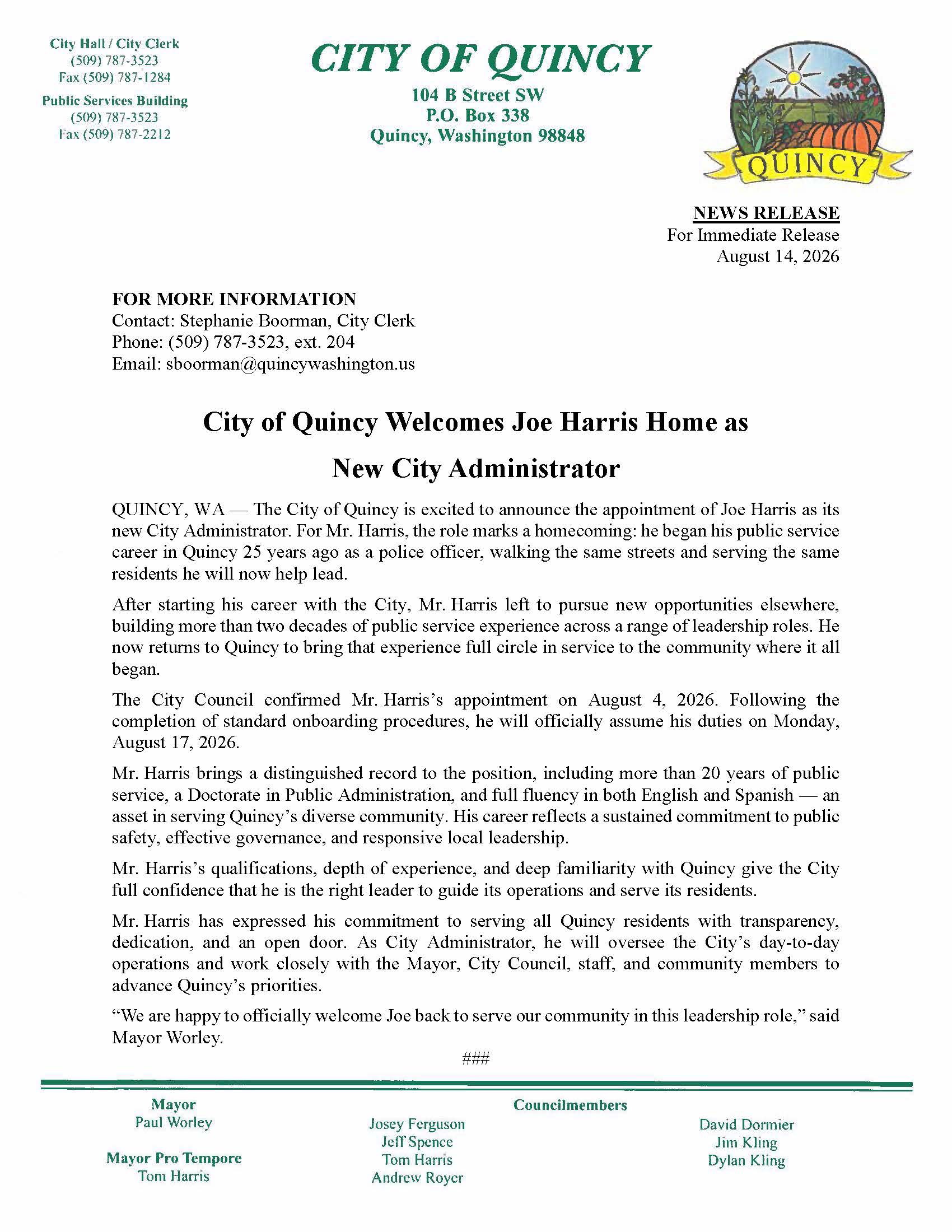 Press Release - Welcome Home Joe Harris